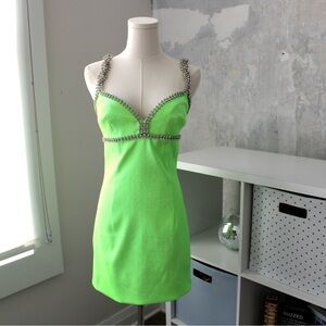 AREA NYC green crystal embellishment twill dress